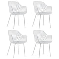 Giantex Modern Dining Chairs Set Of 4 - White Arm Chair With 15' High Backrest, Powder-Coated Metal Legs, Anti-Slip Foot Pads, Max Load 265 Lbs, Kitchen Dining Room
