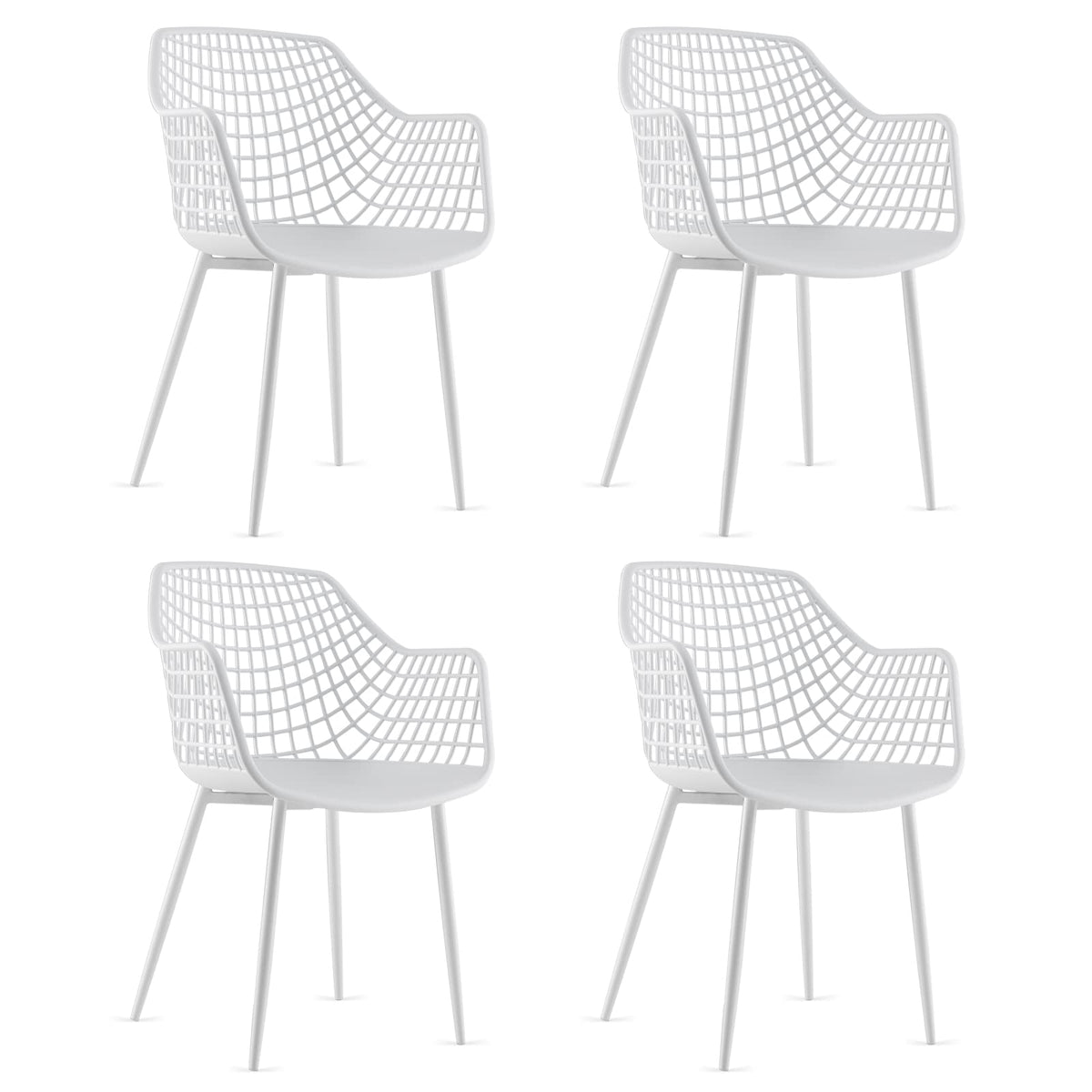 Giantex Modern Dining Chairs Set Of 4 - White Arm Chair With 15' High Backrest, Powder-Coated Metal Legs, Anti-Slip Foot Pads, Max Load 265 Lbs, Kitchen Dining Room