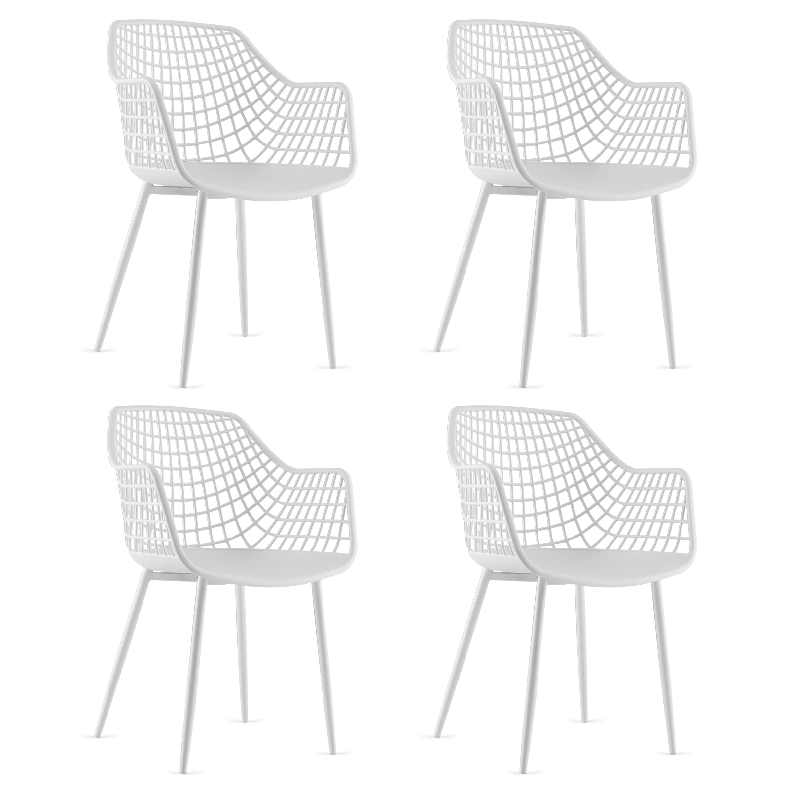 Giantex Modern Dining Chairs Set Of 4 - White Arm Chair With 15' High Backrest, Powder-Coated Metal Legs, Anti-Slip Foot Pads, Max Load 265 Lbs, Kitchen Dining Room