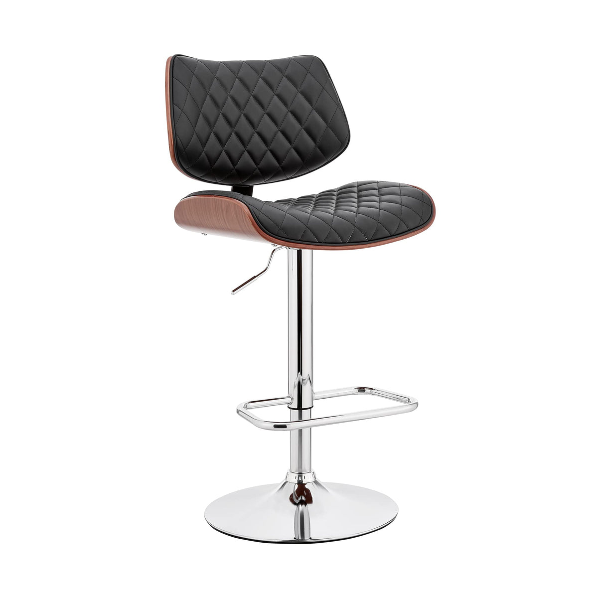 Benjara Metal and Faux Leather Adjustable Bar Stool, Black and Silver