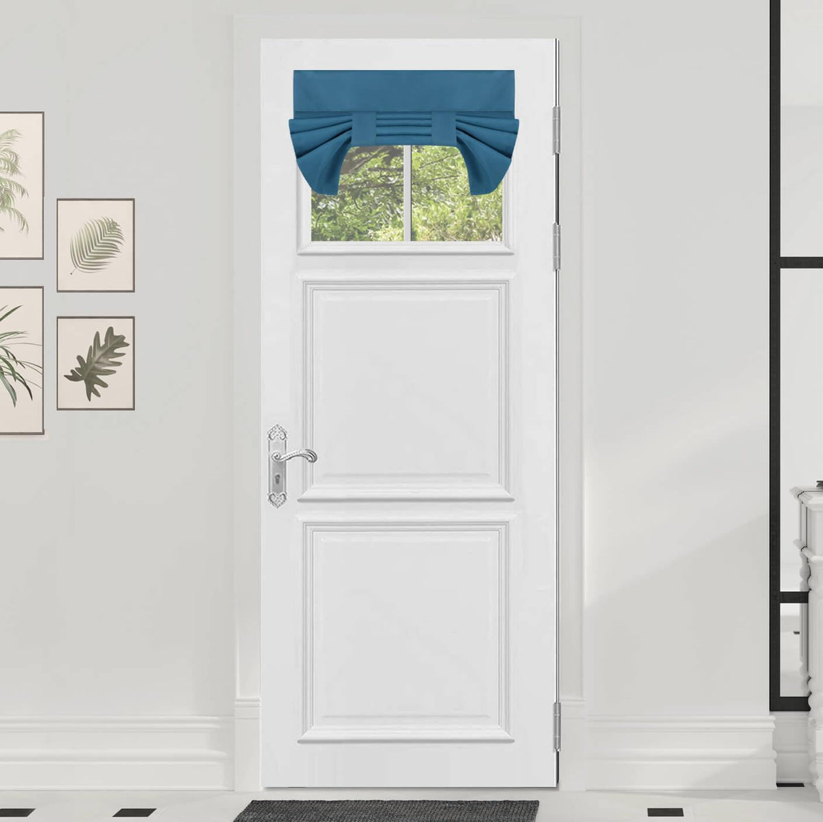 Outdoorlines Blackout French Door Curtains, Privacy Thermal Insulated Tie Up Glass Shades, Easy To Install Tricia Window Shade, Front Door Curtain, W26 X L20 Inch, Bluestone, 1 Panel