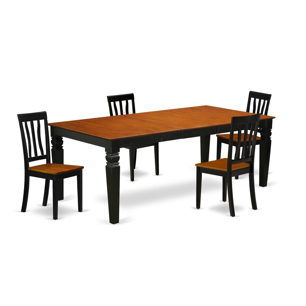 East West Furniture LGAN5-BCH-W 5 Piece Dining Room Table Set Includes a Rectangle Wooden Table with Butterfly Leaf and 4 Kitchen Dining Chairs, 42x84 Inch, Black & Cherry