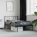 vidaXL Sturdy and Robust Metal Bed Frame with Headboard and Footboard, Powder-Coated Steel Construction, Classic Design, Extra Under-Bed Storage Space, Suitable for 39.4"x74.8" Mattress - Black