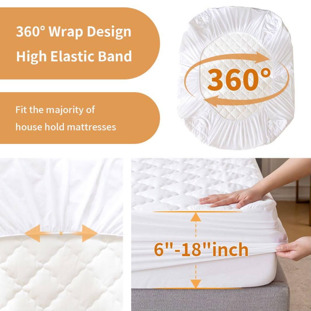 Flippeddream Quilted California King Mattress Protector - Waterproof, Breathable, And Noiseless Pad With Deep Pockets For 6-18 I