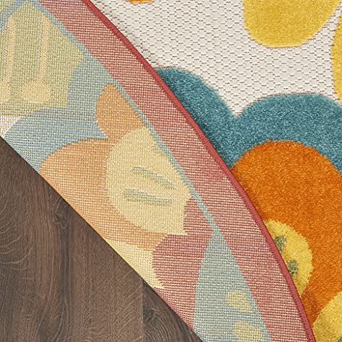 HomeRoots Multicolor 100% Polypropylene 8’ Round Yellow and Ivory Indoor Outdoor Area Rug