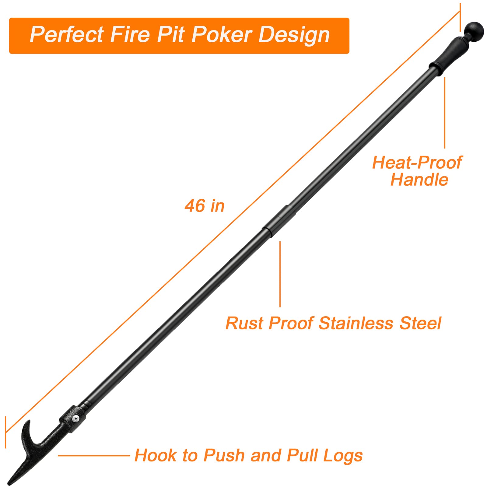 Bsbsbest Fire Poker For Fire Pit, 46 Inch Extra Long Portable Campfire Poker For Fireplace, Camping, Wood Stove, Outdoor And Ind