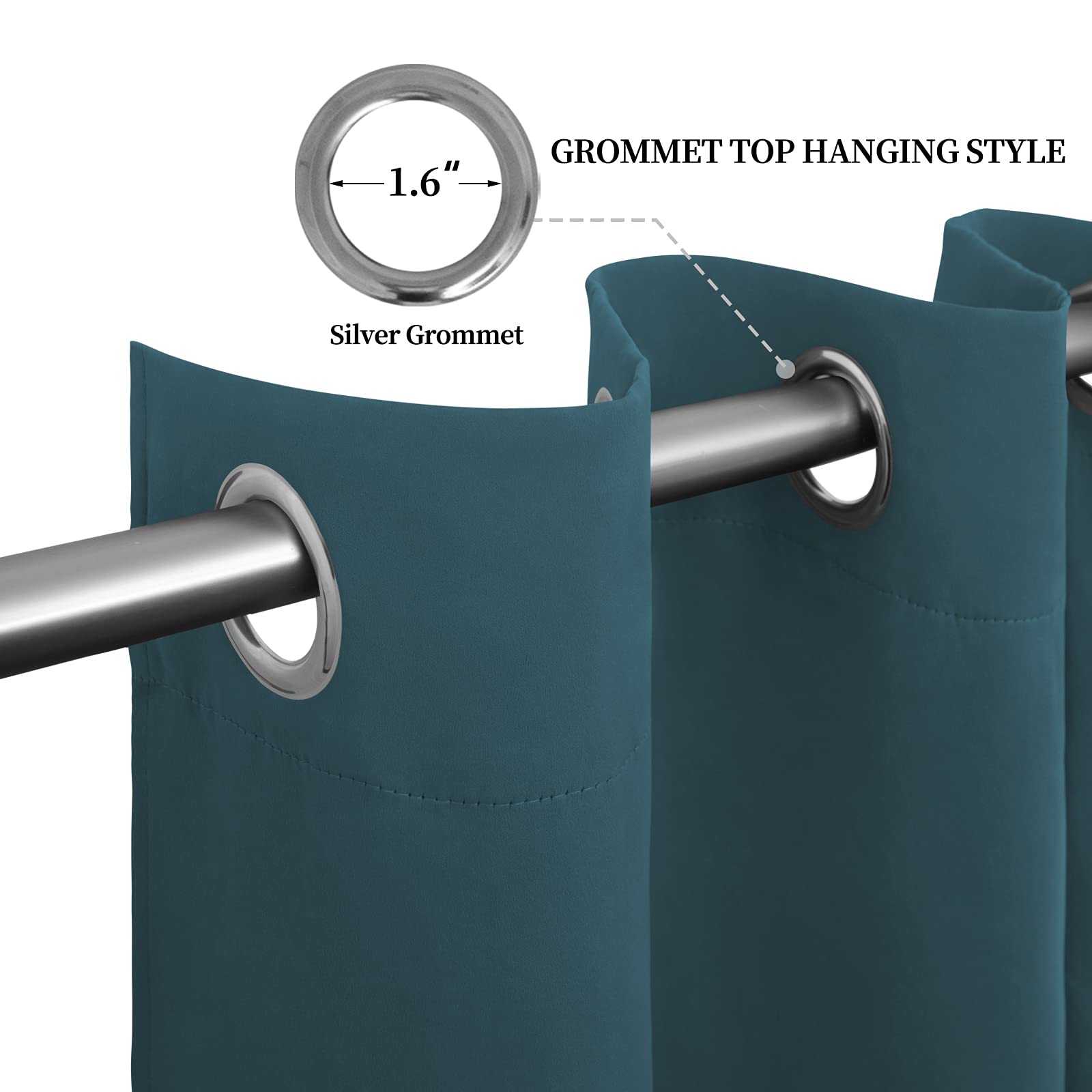 Easy-Going Blackout Curtains For Bedroom, Solid Thermal Insulated Grommet And Noise Reduction Window Drapes, Room Darkening Curtains For Living Room, 2 Panels(52X96 In,Bluestone)