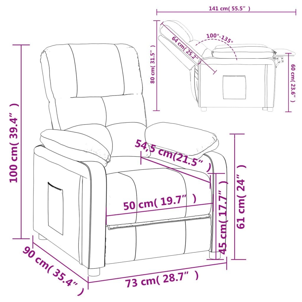 vidaXL Recliner Chair Cream Fabric
