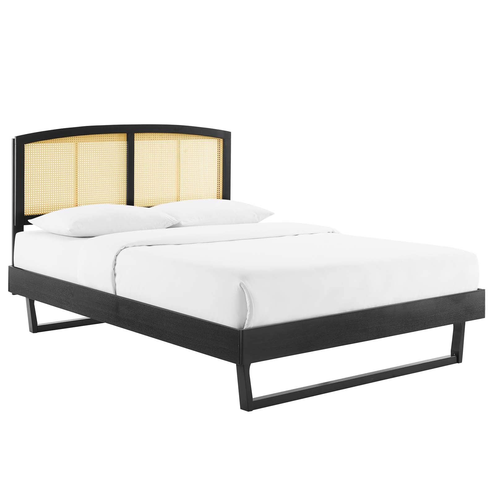 Modway Sierra Cane And Wood Full Platform Bed With Angular Legs In Black