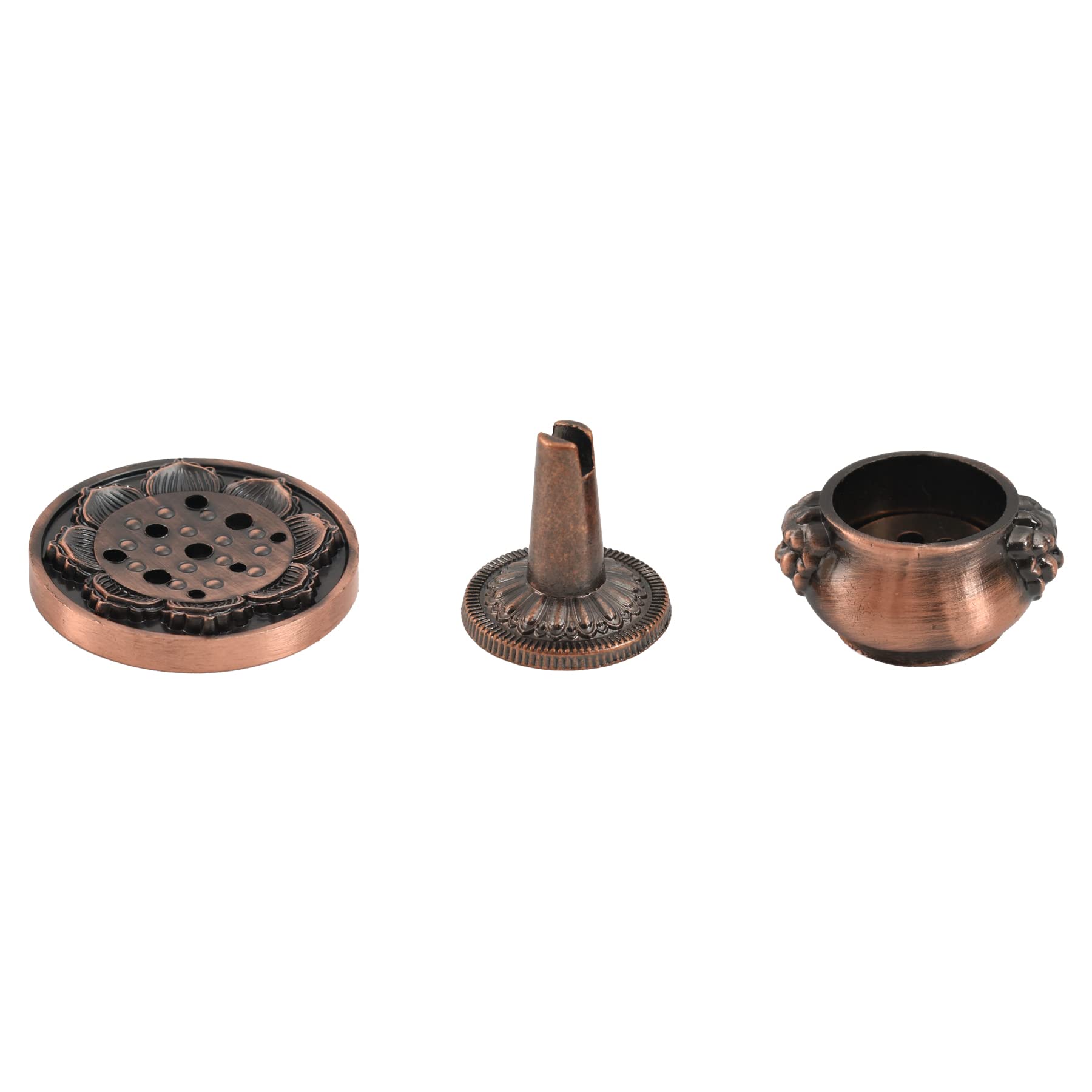 HOKPA Incense Burner, 3Pcs Red Copper Incense Burner Holder Cone Holder Bowl-Shape Incense Burner for Joss Stick, Tower Incense,