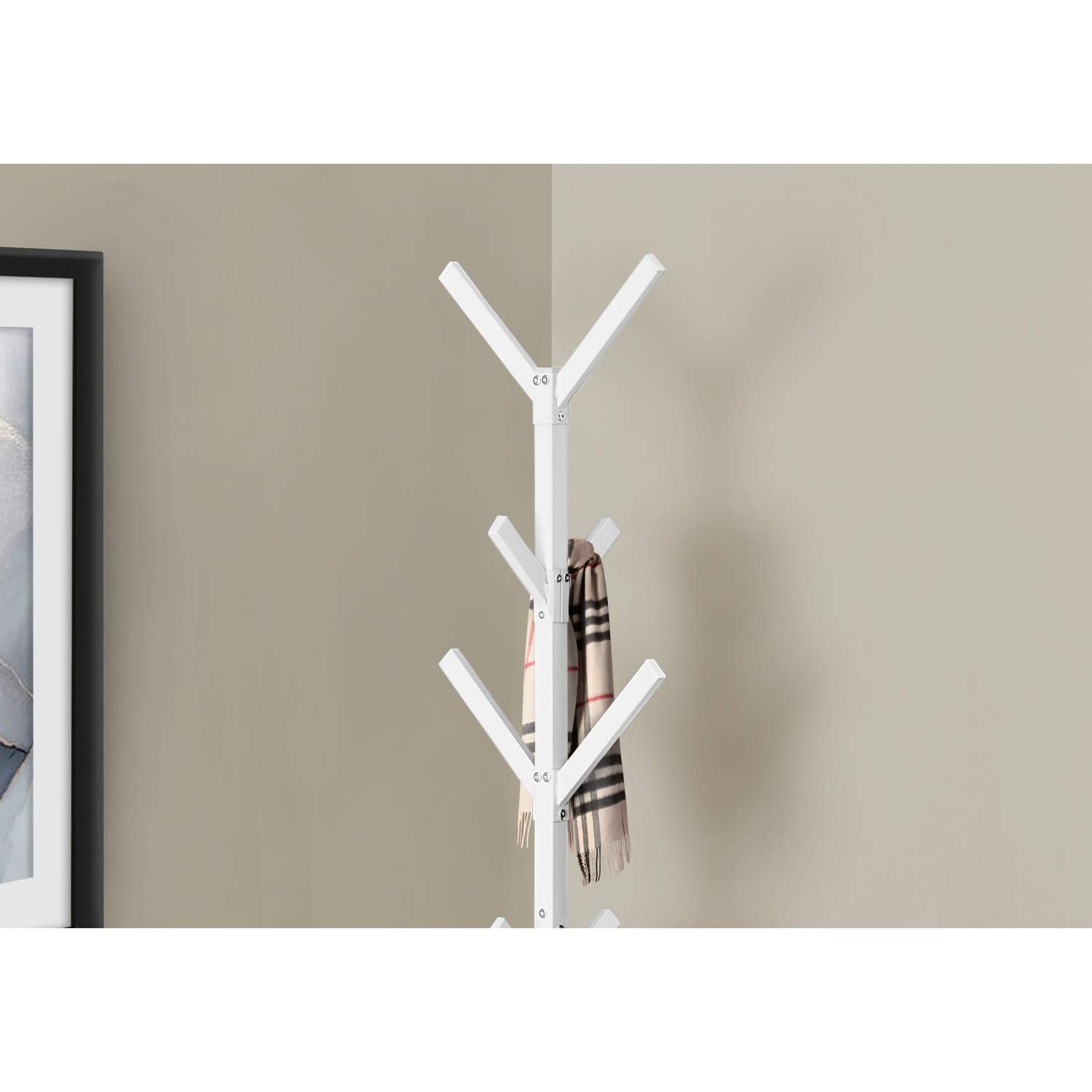Monarch Specialties I 2059 Coat Rack, Hall Tree, Free Standing, 8 Hooks, Entryway, 70" H, Bedroom, Metal, White, Contemporary, Modern