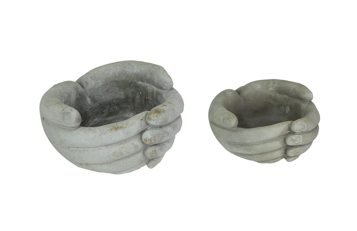 Things2Die4 Set Of 2 Helping Hands Concrete Planters Indoor Outdoor Plant Pot/Candle Holders, Grey, One Size