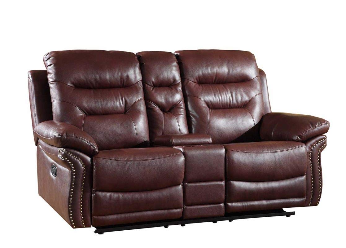 HomeRoots 44' Comfortable Burgundy Leather Console Loveseat