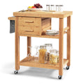 Gorelax Bamboo Kitchen Island On Wheels, Lockable Rolling Kitchen Cart With 2 Storage Drawers & Open Shelf, Wood Utility Butcher Block Island With Towel Rack
