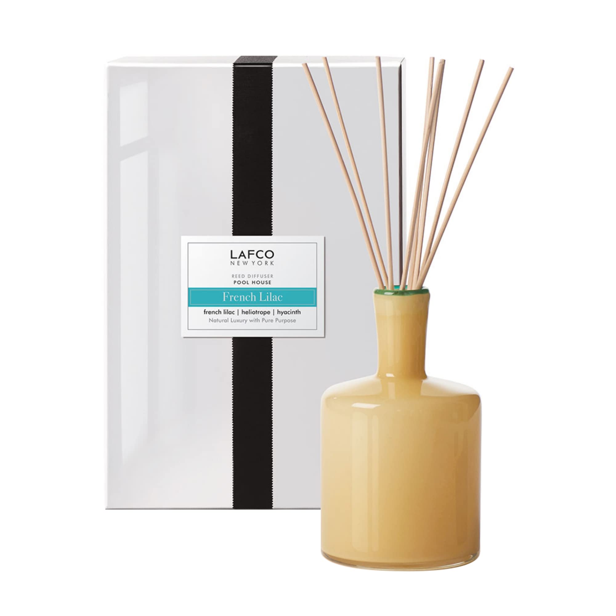 LAFCO New York Signature Reed Diffuser, French Lilac - 15 oz - Up to 9 Months Fragrance Life - Reusable, Hand Blown Glass Vessel