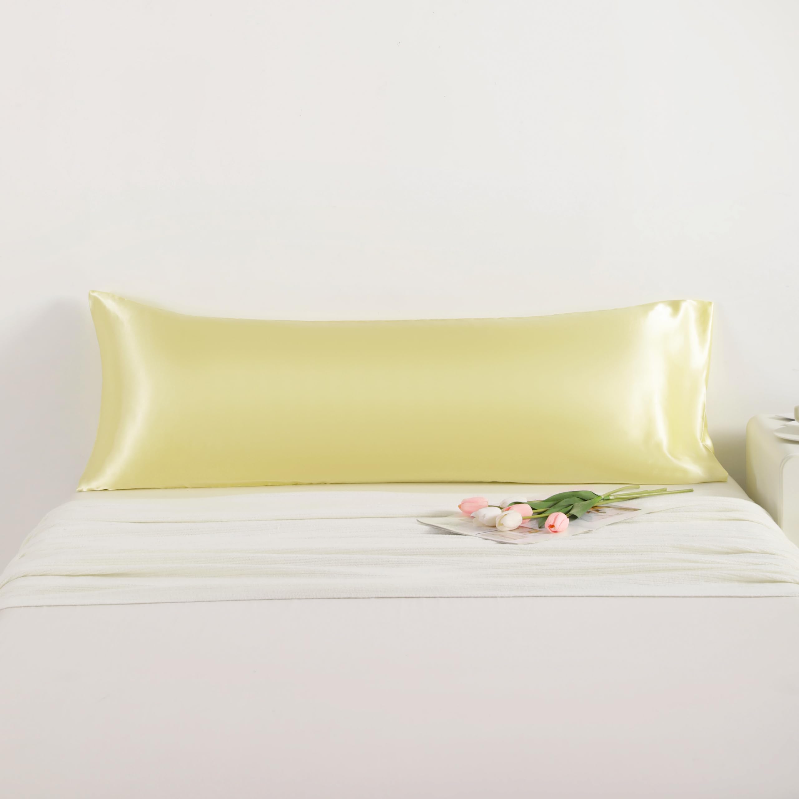Ntbay Satin Body Pillowcase For Hair And Skin, Luxurious And Silky Pillow Case With Envelope Closure, 20X54 Inches, Light Yellow