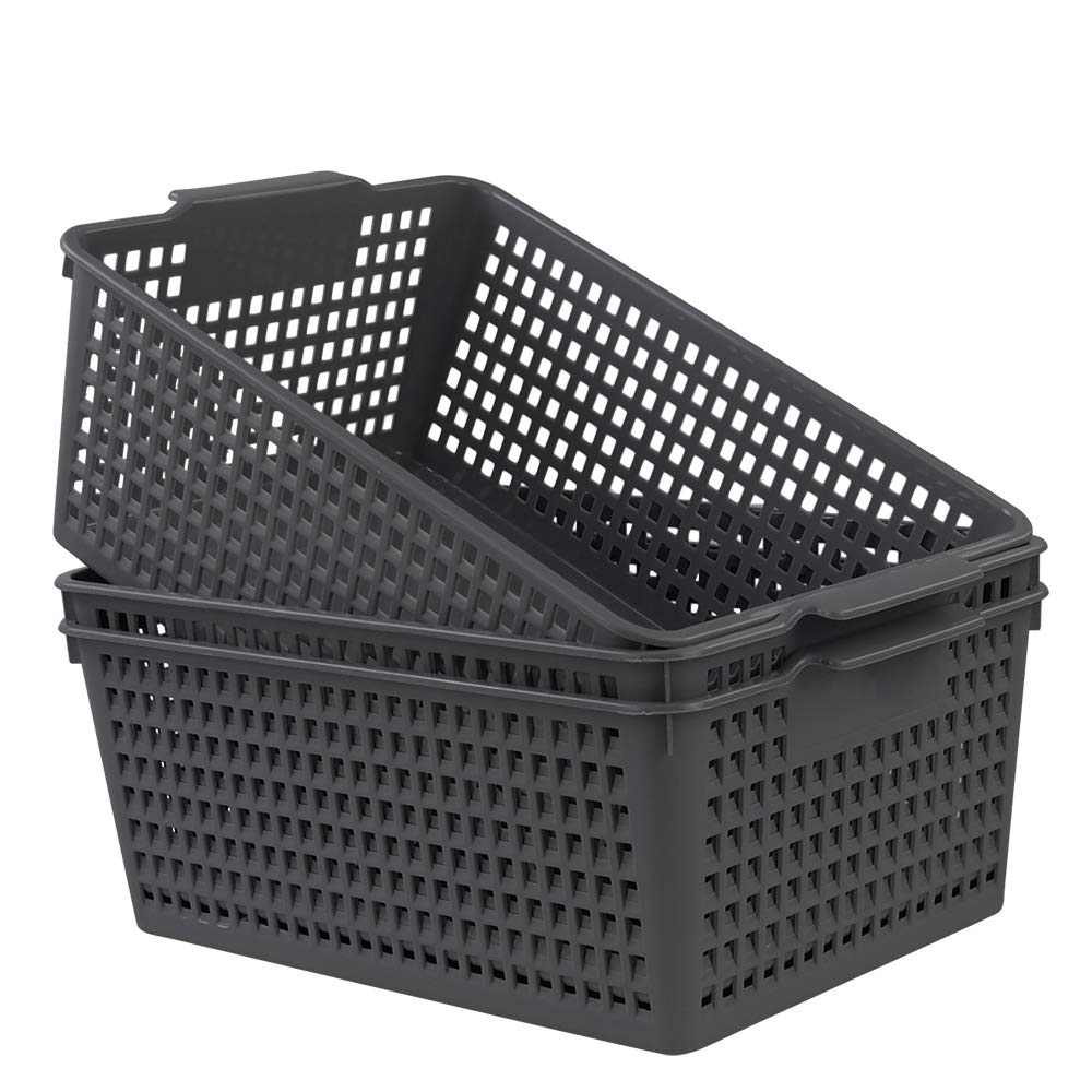 Ortodayes 3 Packs Grey Storage Baskets, Plastic Kitchen Organizing Bins