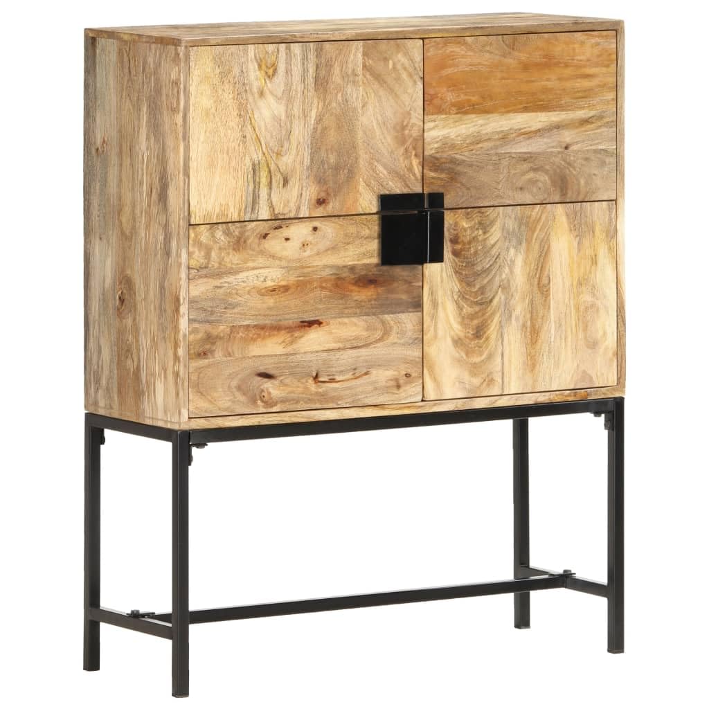 vidaXL Rustic Solid Mango Wood Highboard with Powder Coated Steel Legs and 4 Doors for Storage - Brown & Black, Size 31.5&quot;x11.8&quot;x39.4&quot;