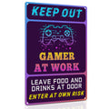 ALKB Keep Out Signs for Gaming Room Wall Door Decor - 8x12 Inch Futuristic Metal Sign Gift for Boy, Girl, Boyfriend