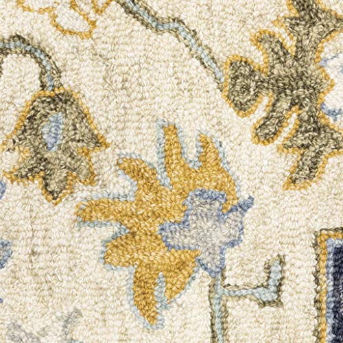 HomeRoots Wool 4'x6' Blue and Ivory Bohemian Rug