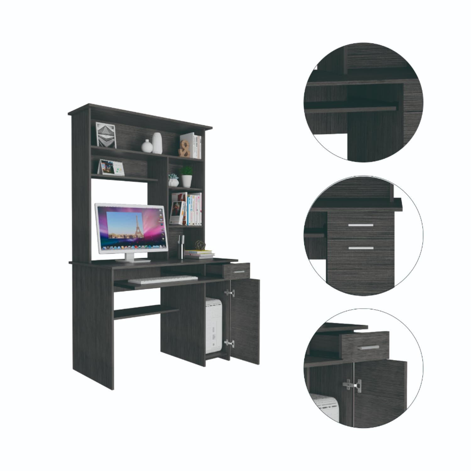 Xalo 180 Compu Hutch Desk-Grey Oak