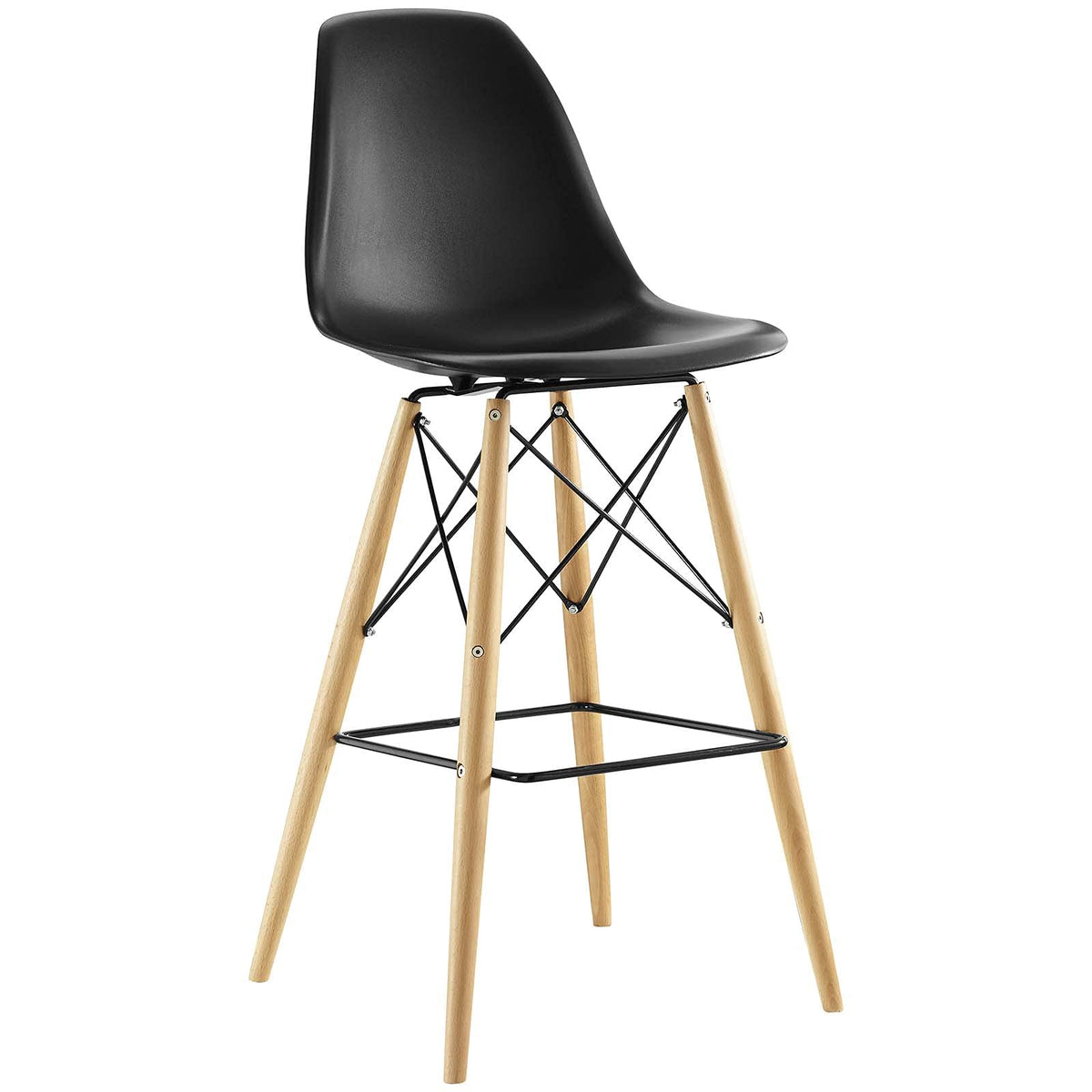 Modway Pyramid Mid-Century Modern Two Bar Stools With Natural Wood Legs In White