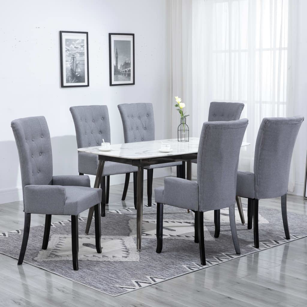 vidaXL Dining Chairs 6 Pcs, Upholstered Side Chair with Armrests, Accent Dining Chair for Home Kitchen Living Room, Light Gray Fabric
