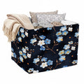 Blue Floral Foldable Laundry Basket Hamper with Handles, 56L Large Capacity Toy Storage Organizer, Collapsible Clothes Hamper fo