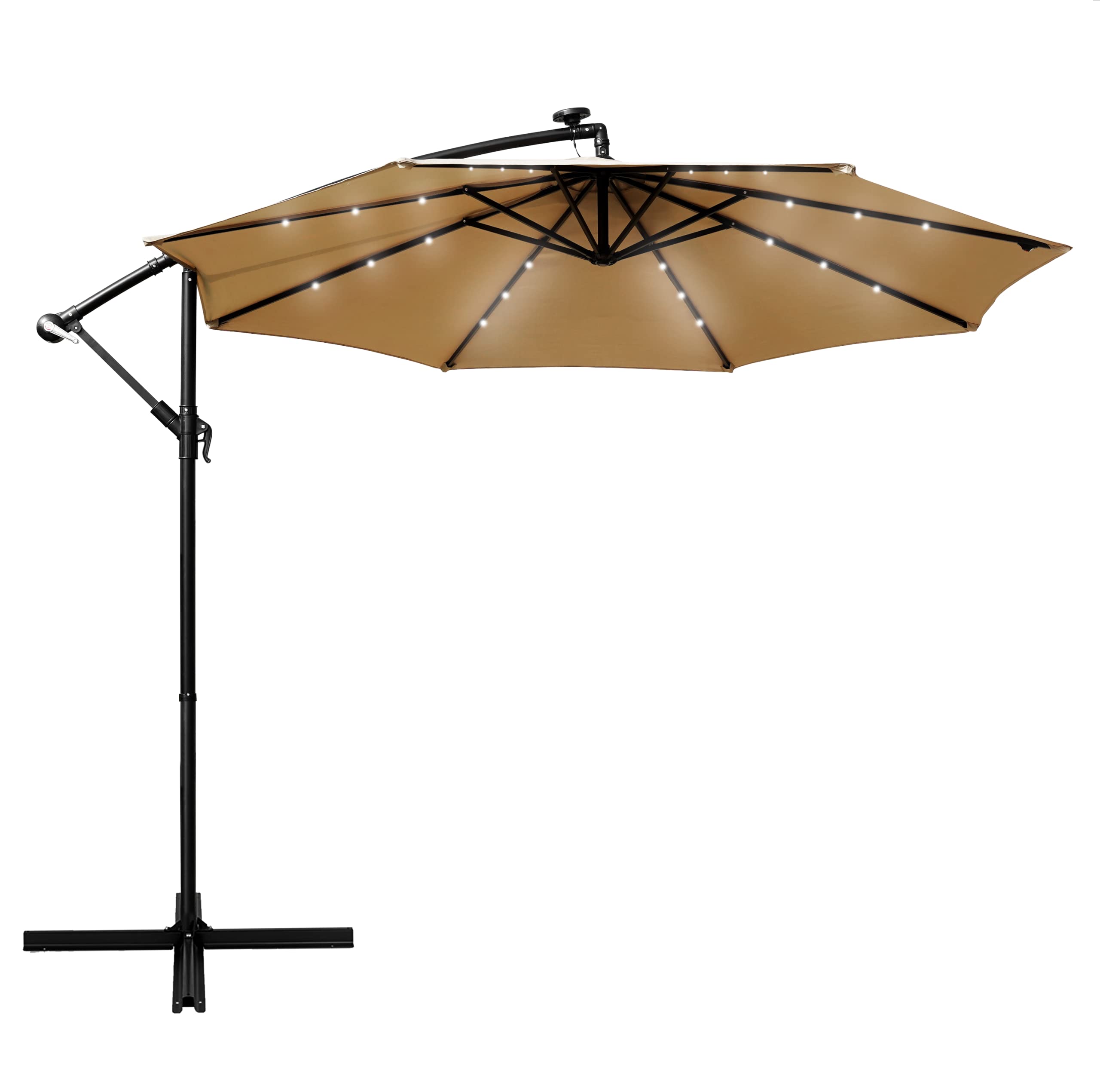 LeisureMod Willry Modern Outdoor 10 Ft Offset Cantilever Hanging Patio Umbrella With Solar Powered LED (Beige)
