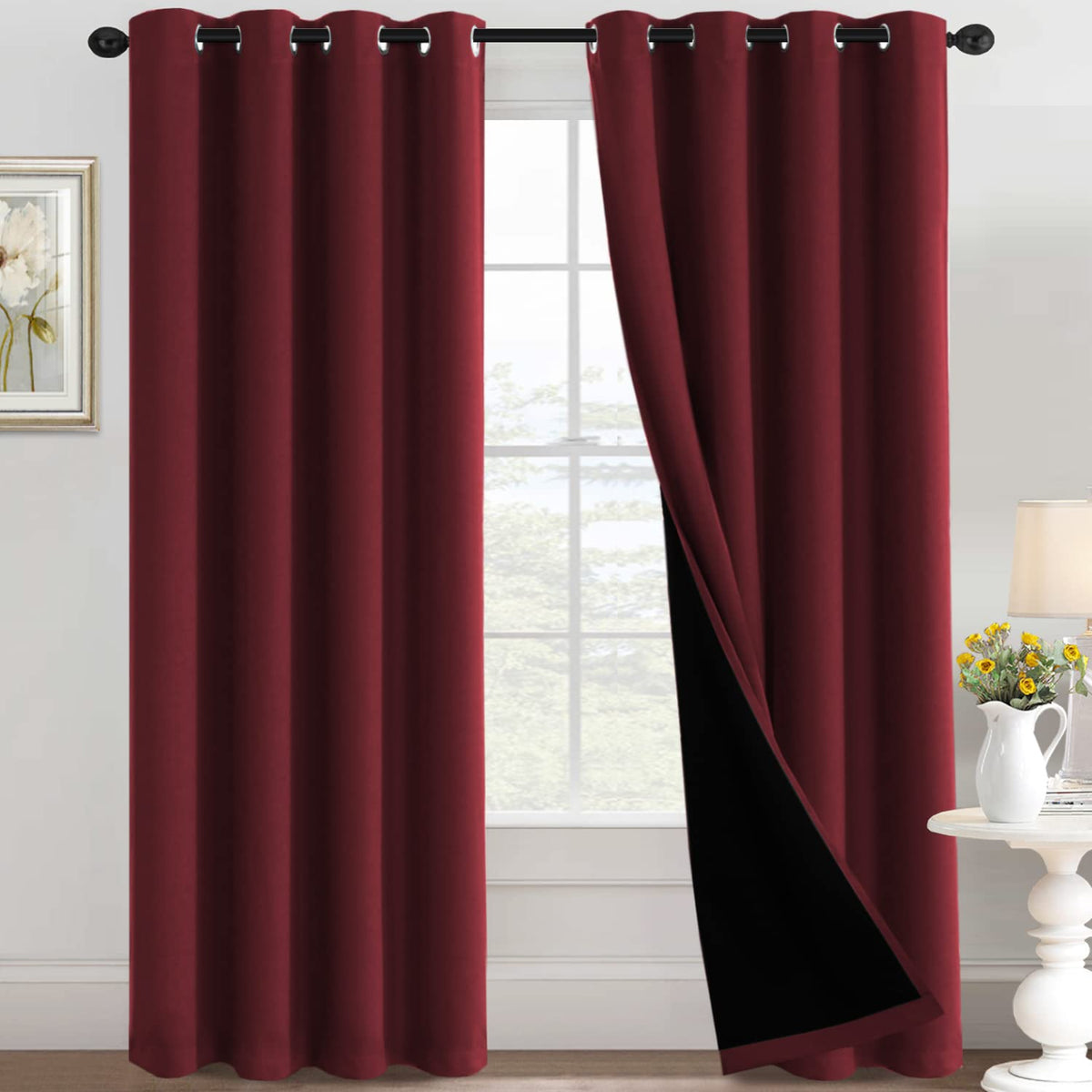 H.Versailtex 100% Blackout Curtains For Bedroom Thermal Insulated Blackout Curtains For Living Room Energy Efficiency Window Dra