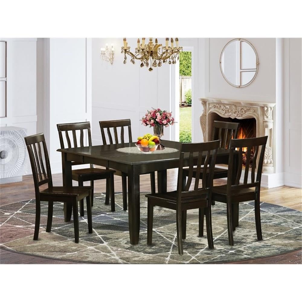 East West Furniture PFAN7-CAP-W 7 Piece Dining Set Consist of a Square Dining Room Table with Butterfly Leaf and 6 Kitchen Chairs, 54x54 Inch, Cappuccino
