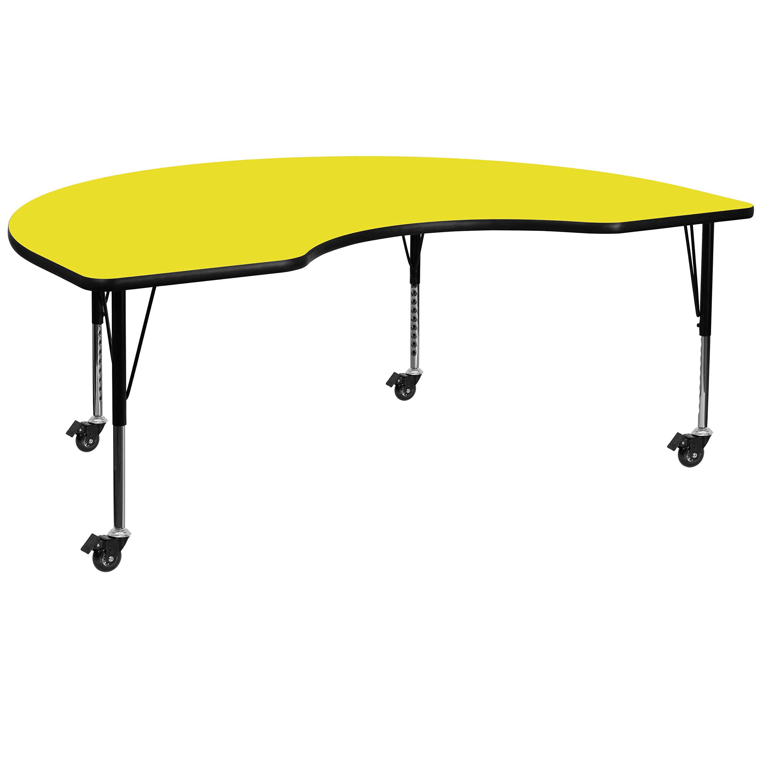 Flash Furniture Mobile 48''W x 96''L Kidney Yellow HP Laminate Activity Table - Height Adjustable Short Legs