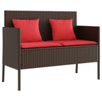 vidaXL Outdoor Loveseat Patio Bench - Brown Poly Rattan with Red Cushions, Comfortable Seating & Storage, 44.5" Width, Modern Style