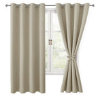 Hiasan Blackout Curtains For Bedroom, 52 X 63 Inches Length - Thermal Insulated & Light Blocking Window Curtains For Living Room, 2 Drape Panels Sewn With Tiebacks, Light Beige