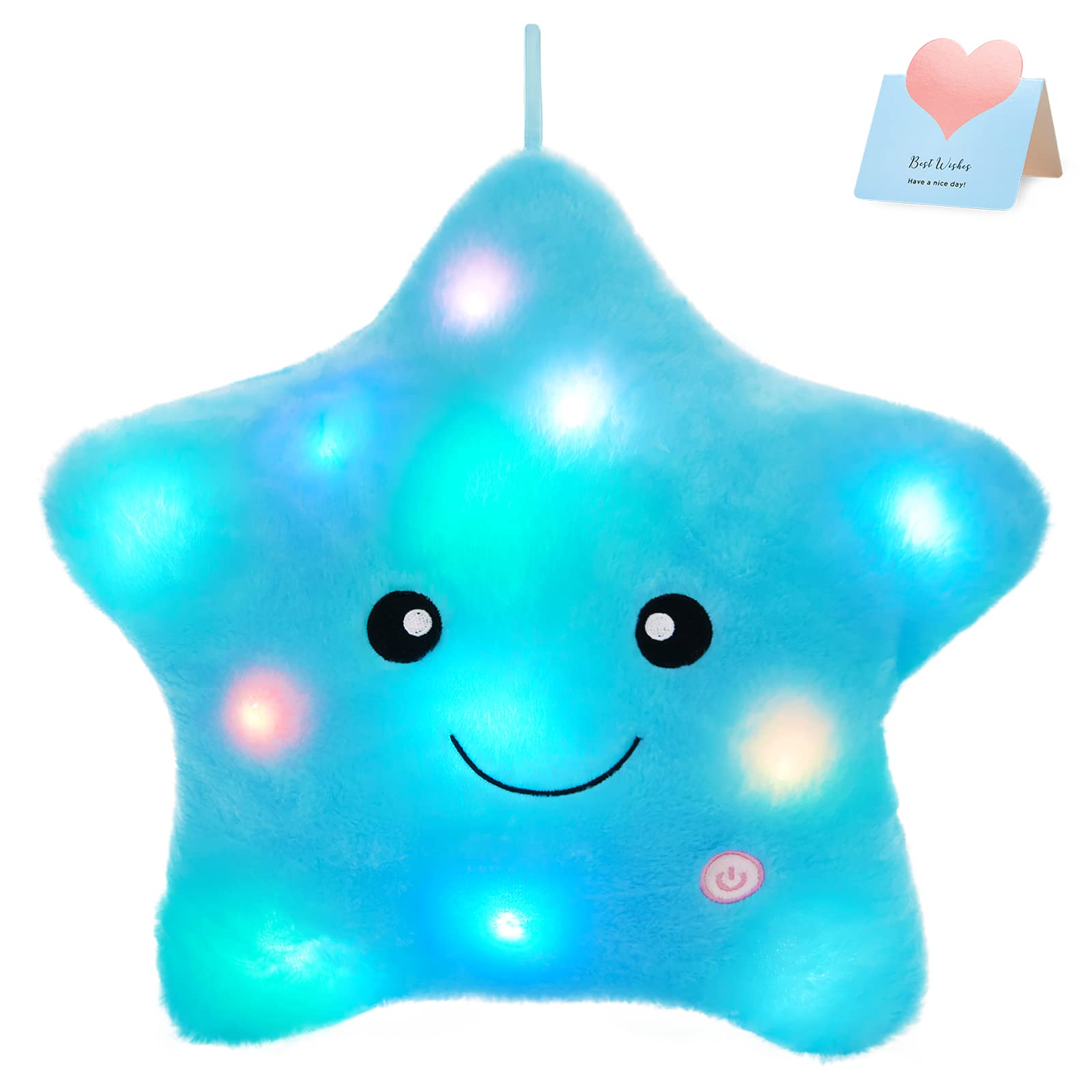Wewill 13' Creative Twinkle Star Light Up Night Led Plush Pillows Stuffed Animal Toys Birthday Valentines For Toddlers Girls(Bl