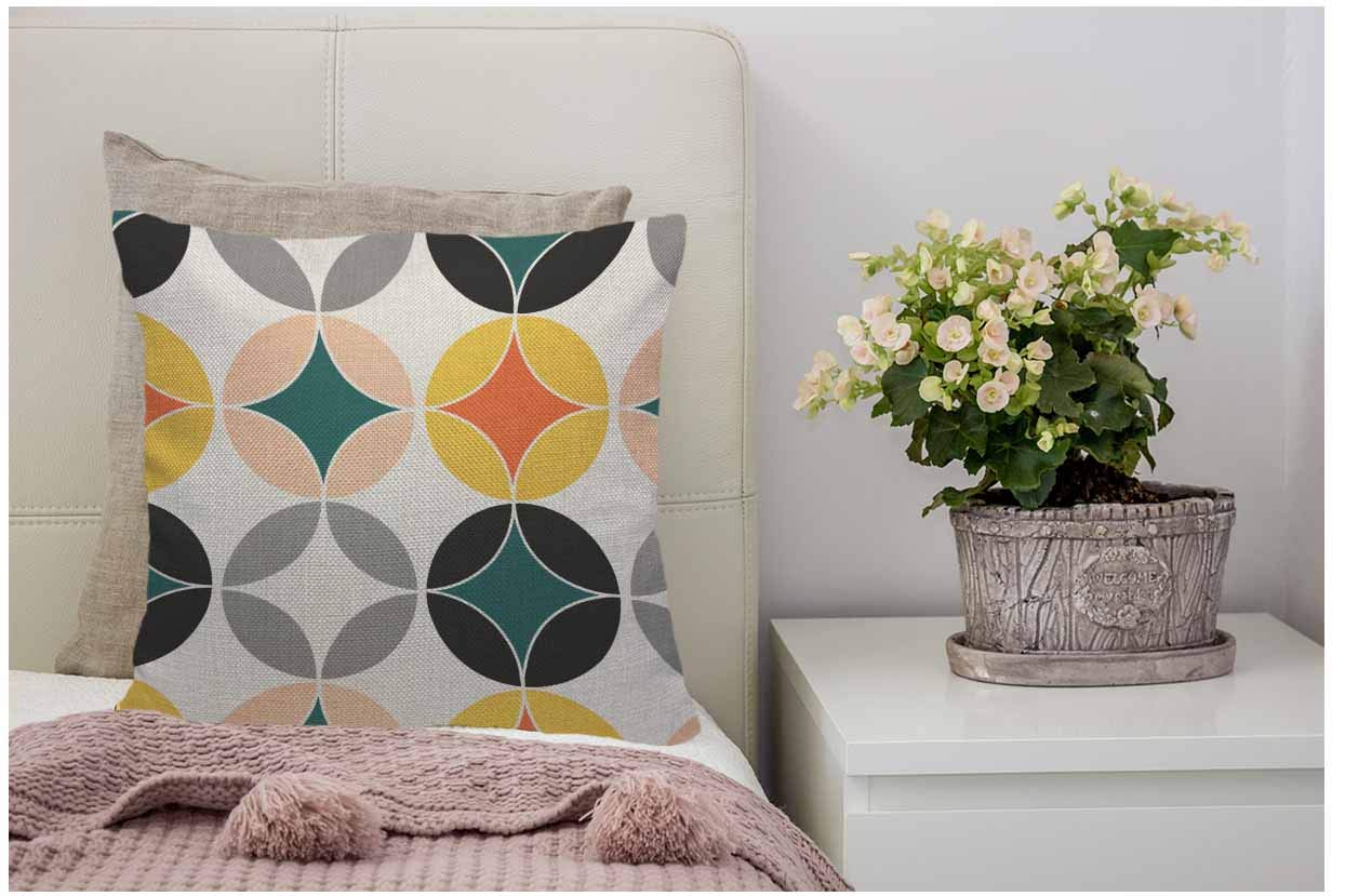 Wondertify Pillow Cover Modern Mid Century Circles Repeat Pattern - Soft Linen Pillow Case For Decorative Bedroom/Livingroom/Sofa/Farm House,Couch Pillow Cushion Covers 18X18 Inch 45X45 Cm