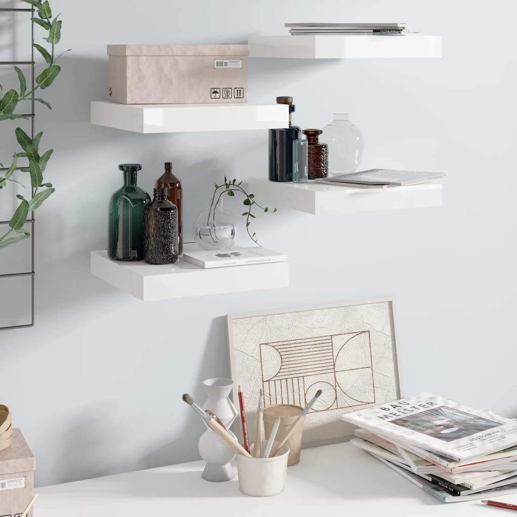 Vidaxl Floating Wall Shelves 4 Pcs High Gloss White 9.1''X9.3''X1.5'' Mdf