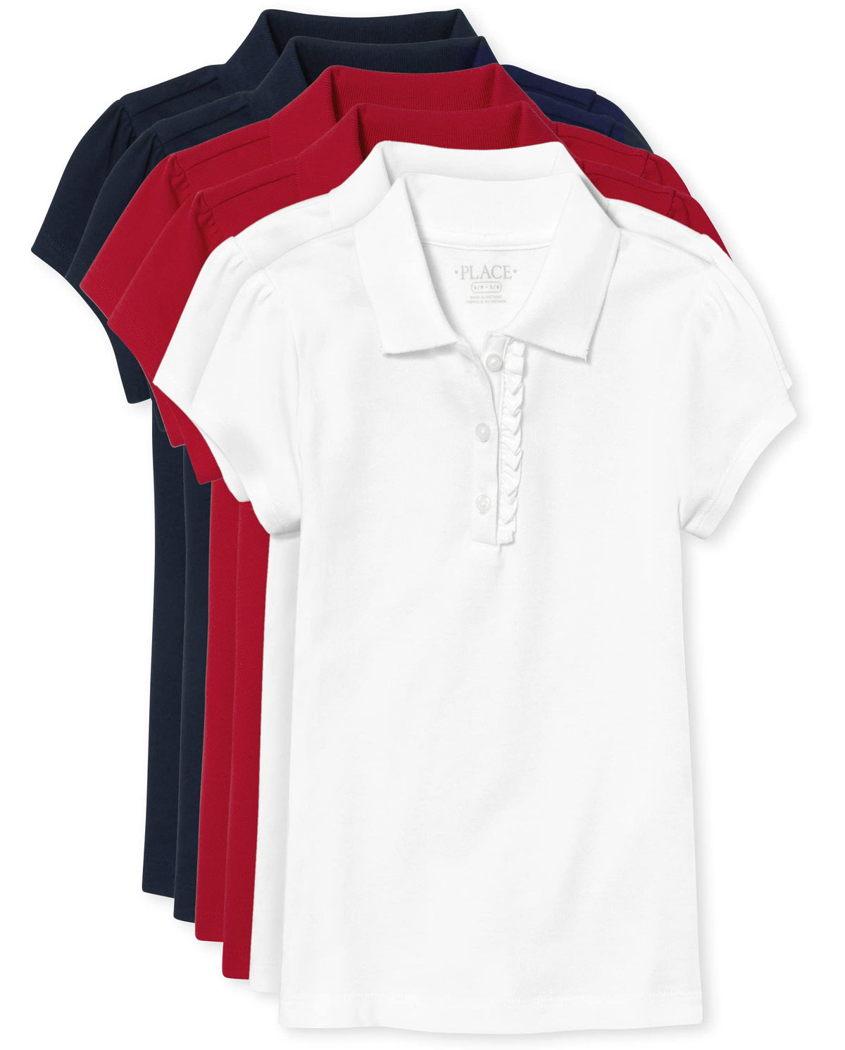 The Childrens Place Girls Short Sleeve Ruffle Pique Polo,Rubytidalwhite- 6 Pack,S (56)