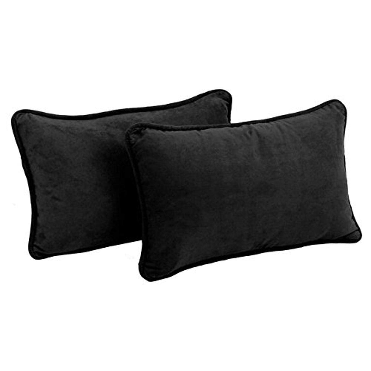 Blazing Needles Corded Solid Microsuede Rectangular Throw Pillows with Inserts (Set of 2), 20&quot; by 12&quot;, Black