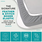 Feather & Stitch 100% Cotton 1 Piece Damask Stripe Full Fitted Sheet 500 Thread Count Grey 18 Inch Extra Deep Pocket Luxury Sateen Weave Stretchable Boxer Elastic Fits Mattress Perfectly