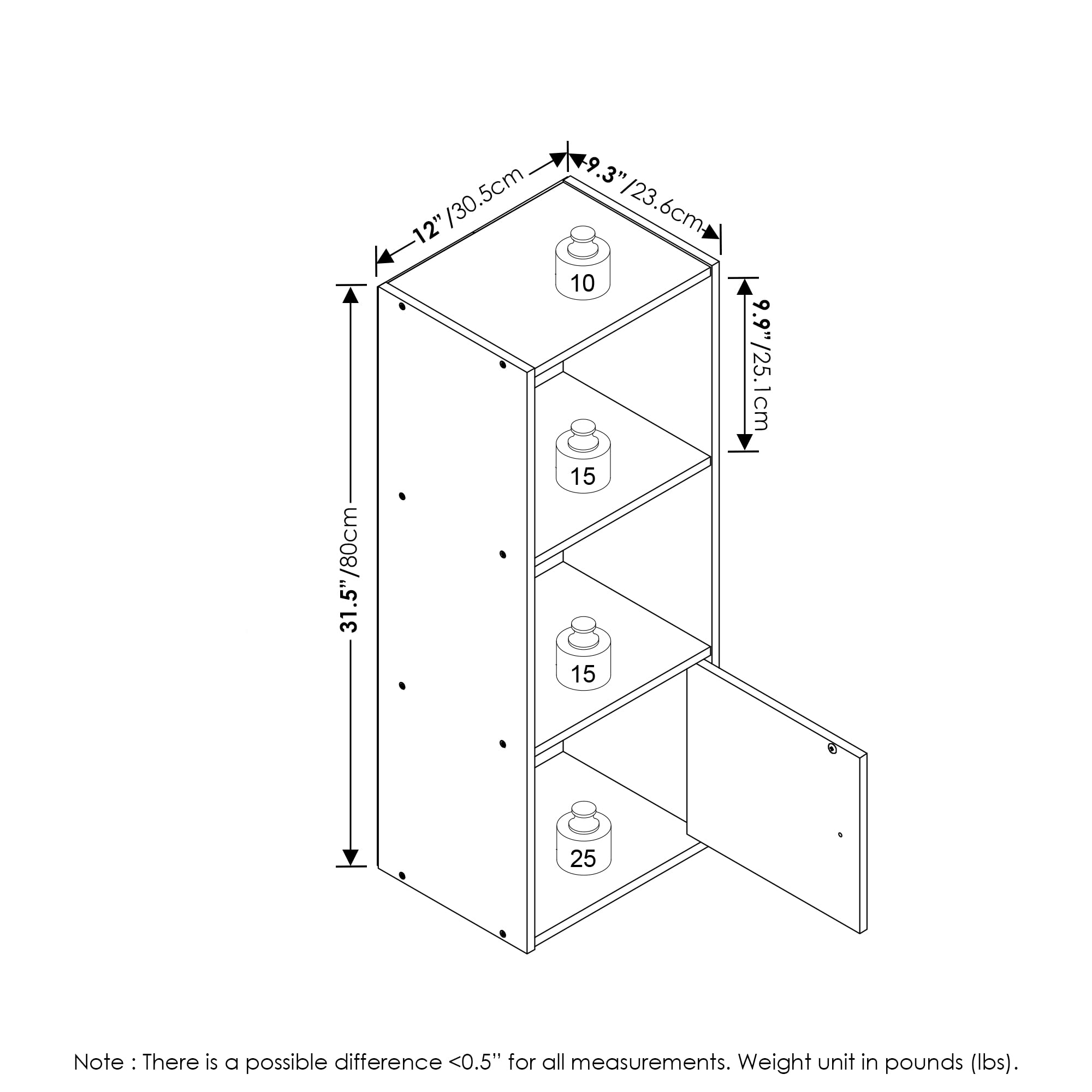 Furinno Luder Shelf Bookcase with 1 Door Storage Cabinet, French Oak
