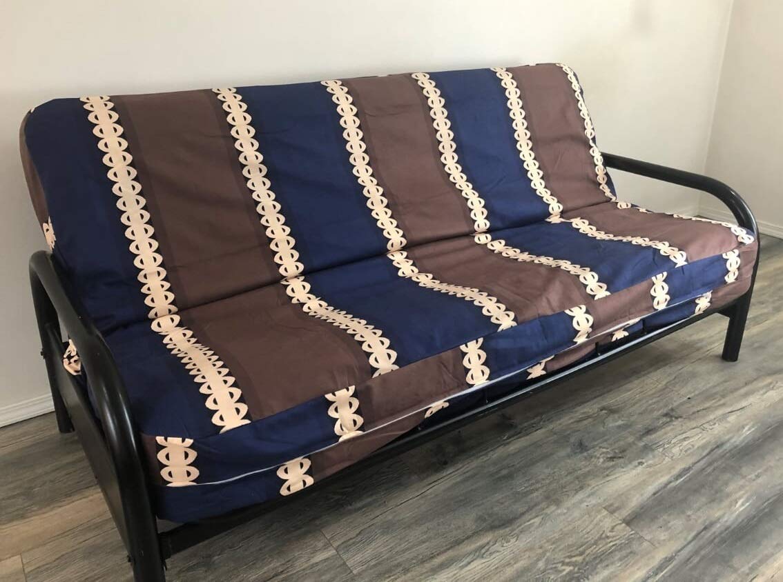 Octorose Full Size 3 Side Zipper Premium Velvet Navy/Brown/Beige Stripe Rich Opulent Color Futon Cover Slipcover/Sofa Day Bed Co