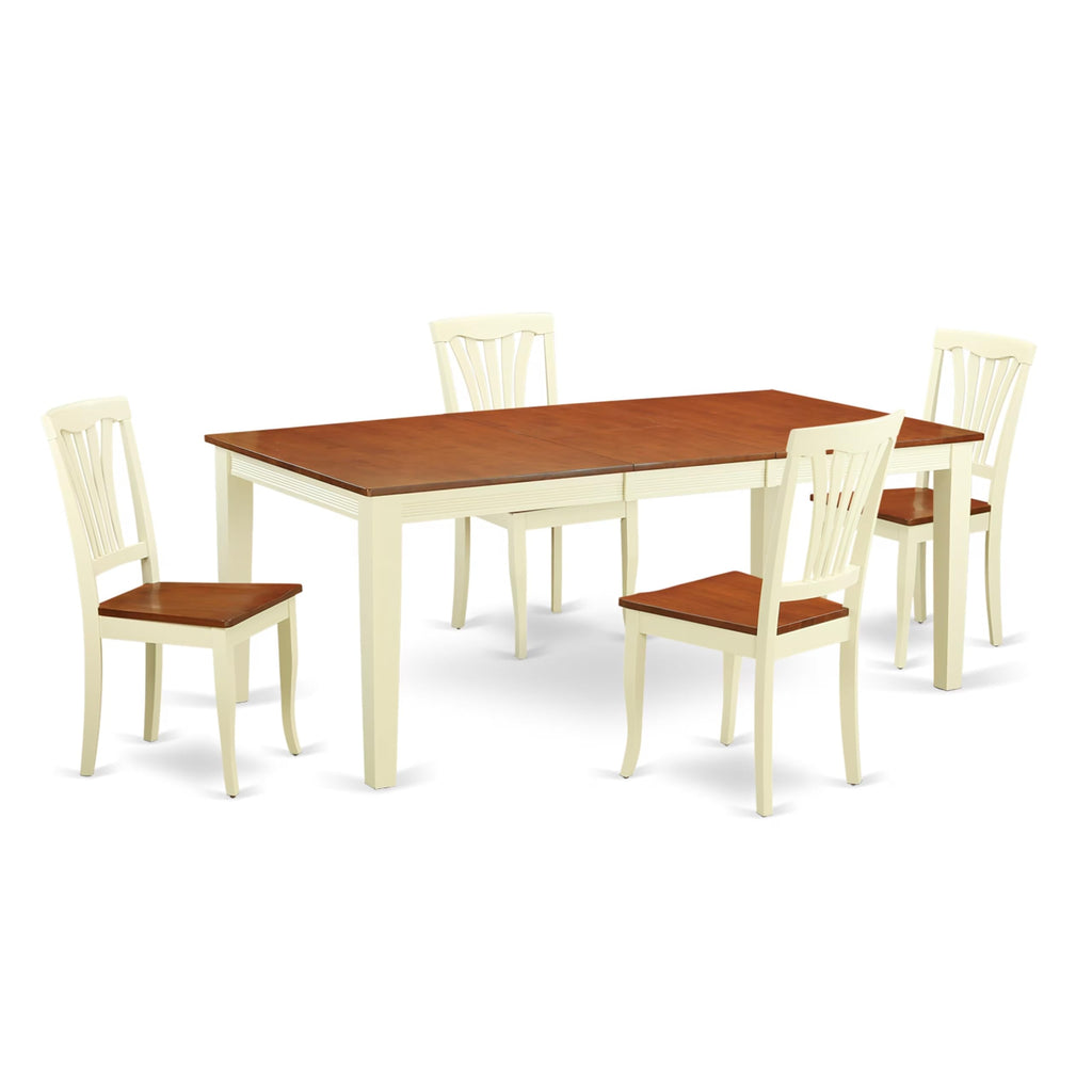 East West Furniture QUAV5-WHI-W 5 Piece Dining Room Table Set Includes a Rectangle Kitchen Table with Butterfly Leaf and 4 Dining Chairs, 40x78 Inch, Buttermilk & Cherry
