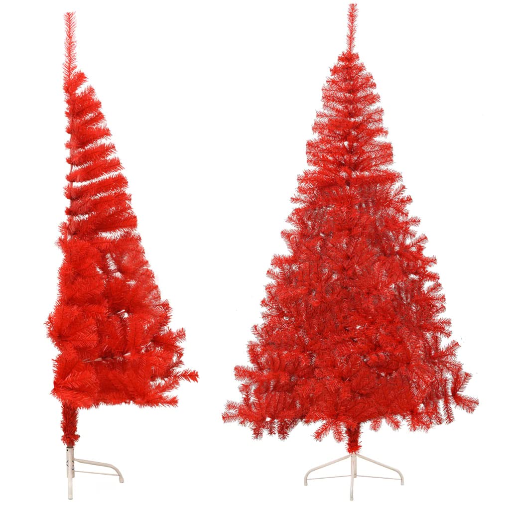 Vidaxl Modern Artificial Half Christmas Tree - 8 Ft High With Red Pvc - Includes Sturdy Steel Stand - Space Saving Design - Reusable