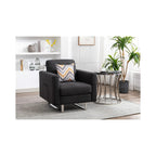 Lilola Home Victoria Dark Gray Linen Fabric Armchair with Metal Legs, Side Pockets, and Pillow