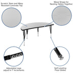Flash Furniture 76" Oval Wave Collaborative Laminate Activity Table Set With 14" Student Stack Chairs, Grey/Black
