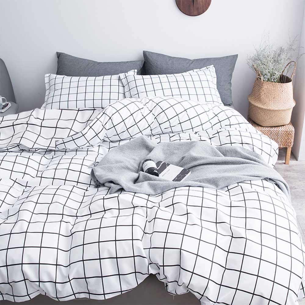 Nanko Queen Duvet Cover Set Grid, 90X90 Soft Bedding Cover, Luxury Cool Lightweight Microfiber 3Pc Set (1 Cover 2 Pillowcase) Wi
