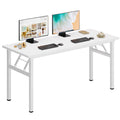DlandHome Large Computer Desk, Folding Desk, Decent and Steady Home Office Desk/Workstation/Table 54.3inch White White