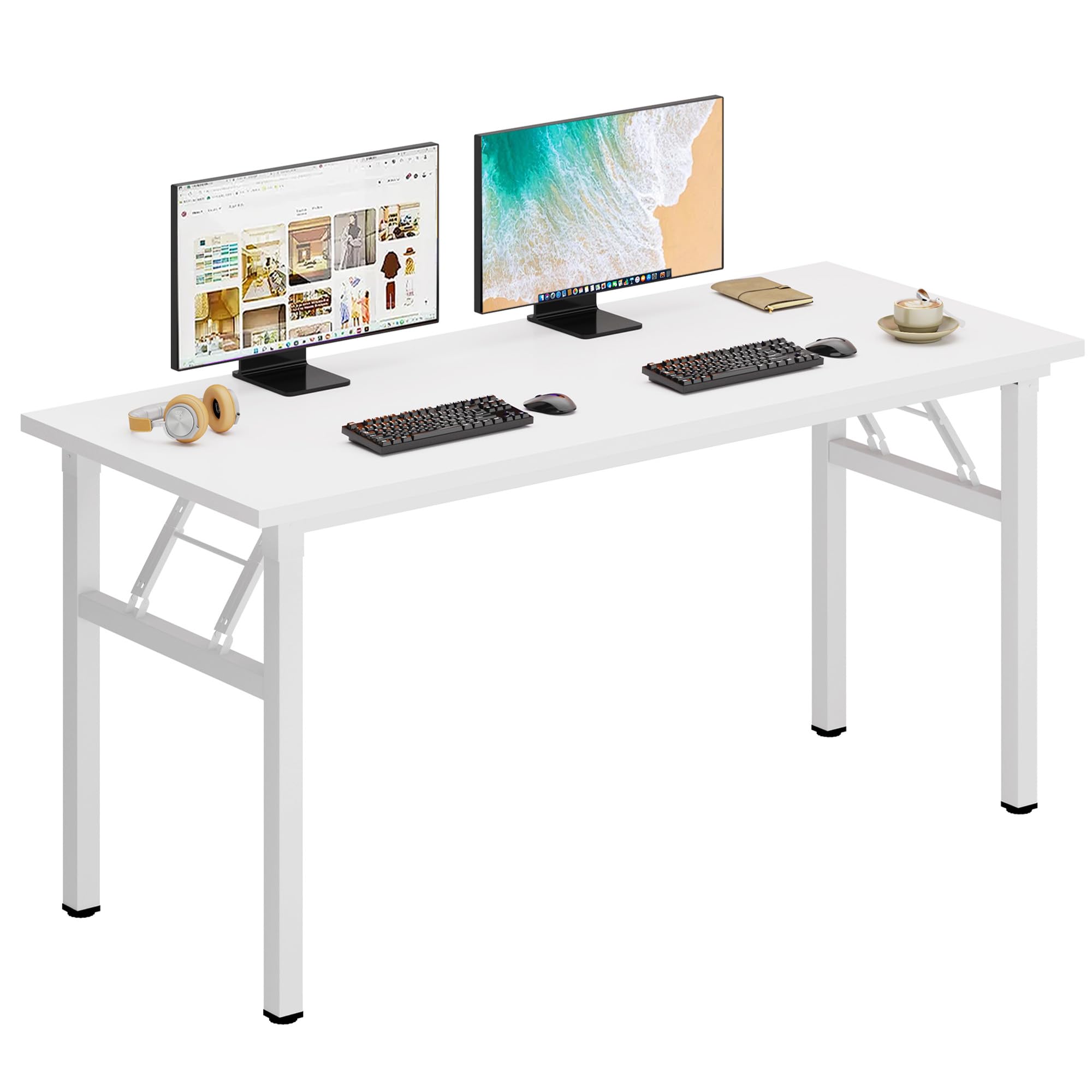 DlandHome Large Computer Desk, Folding Desk, Decent and Steady Home Office Desk/Workstation/Table 54.3inch White White