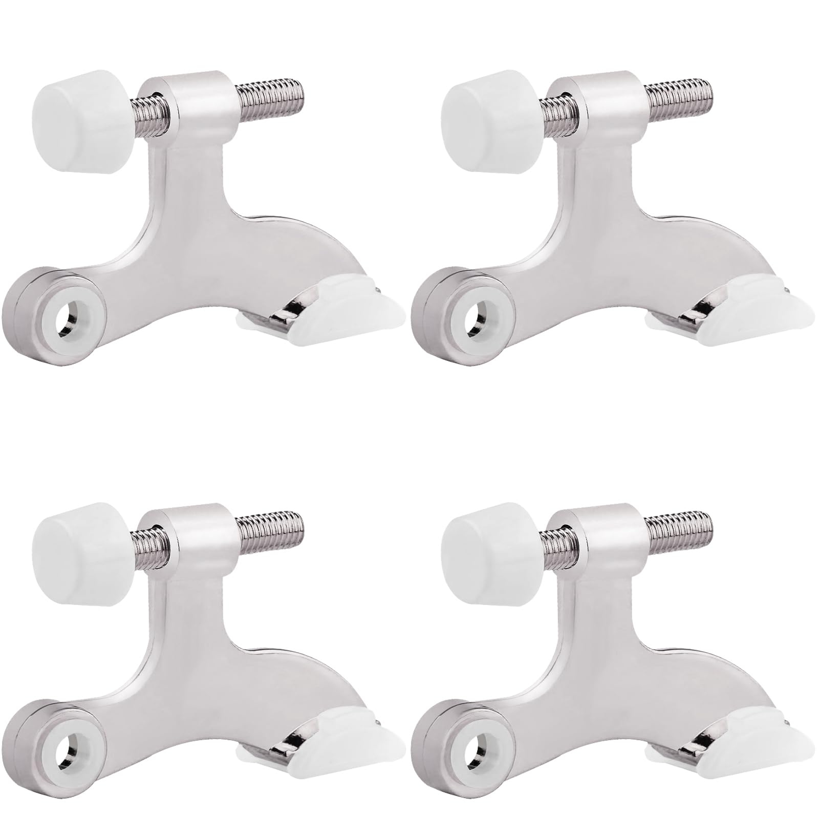 Obtanim 4 Pack Hinge Pin Door Stopper Heavy Duty Metal Adjustable Door Stops With Rubber Bumper Tips (Silver)
